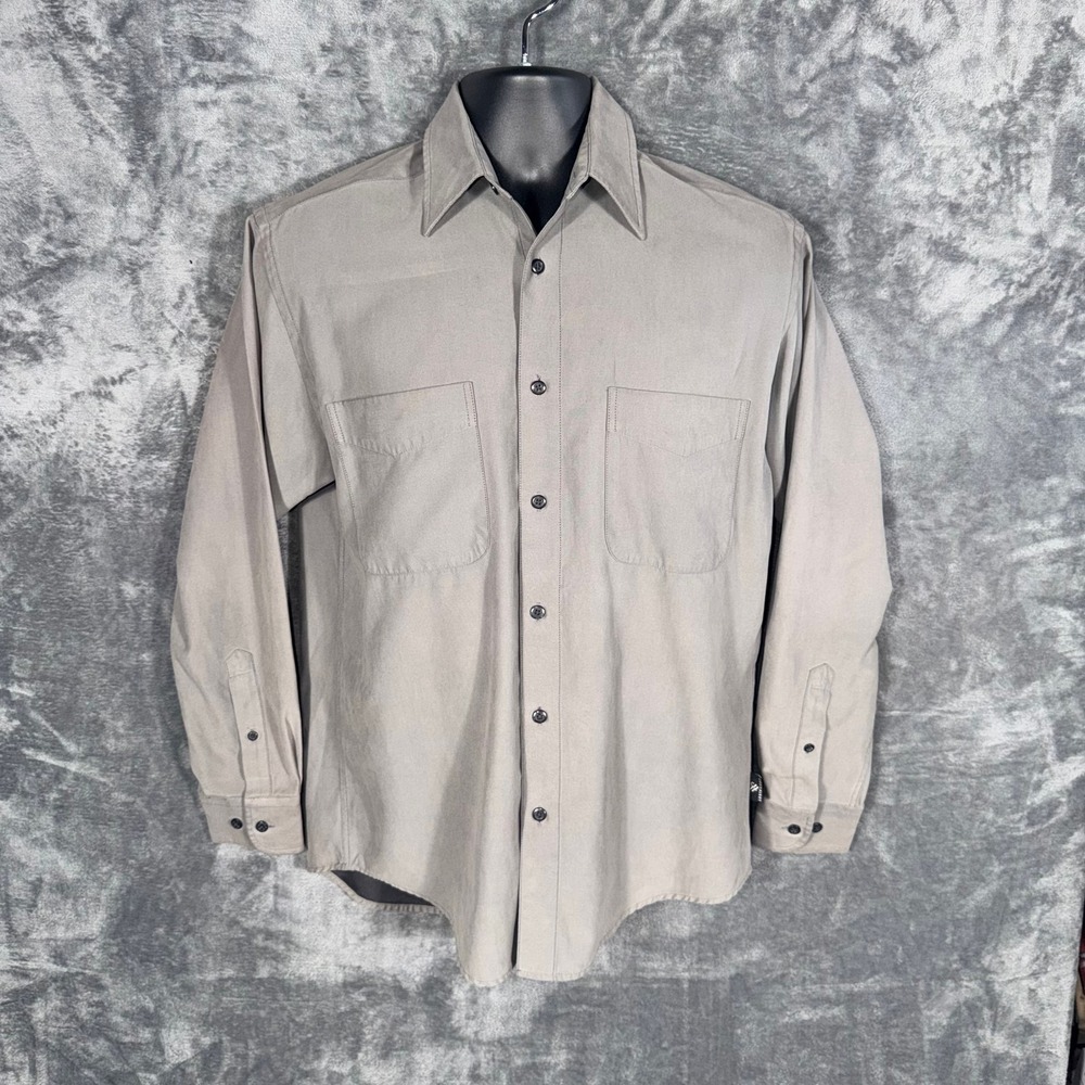 John Henry Mens Long Sleeve Button Up Shirt Size S Gray Casual Pockets‎